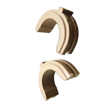 Two beige, curved, semi-circular Canon Transfer Roller Bush components for the Canon Ir 2525 are shown isolated on a white background, with grooved outer edges.